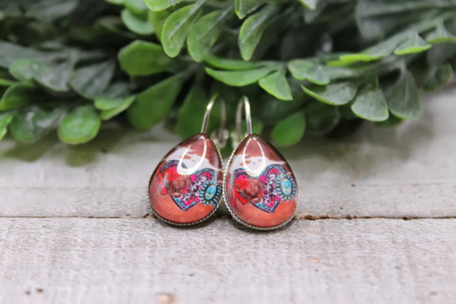 XOXO Cow Heart on Brown Cow Print || French Lever Earrings