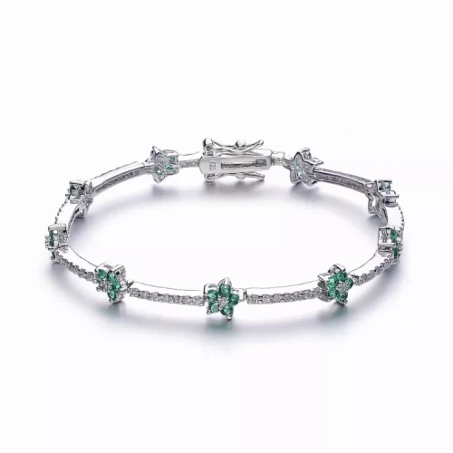 Collette Z Sterling Silver Green and White Cubic Zirconia Flower Design Bracelet
