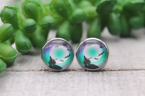 All Hallows' Eve Night || Glass Stud Earrings || Hypoallergenic