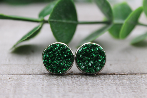 Glitz Green | 12mm Druzy Stud Earrings | Hypoallergenic