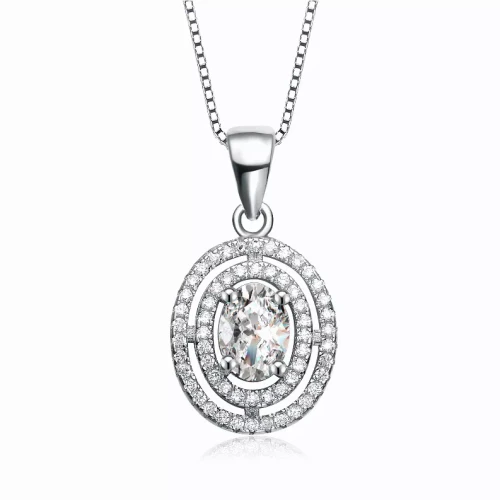 Collette Z Sterling Silver Cubic Zirconia Oval Halo Necklace