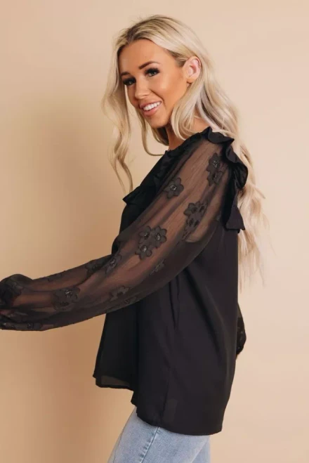 Handle It Sheer Sleeve Blouse