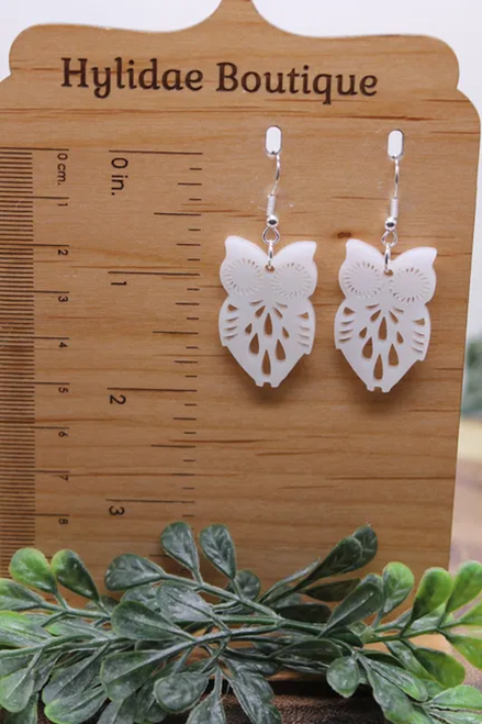White Owls || Dangle Earrings || Hypoallergenic