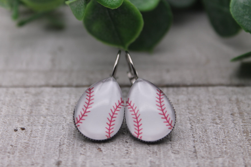 Baseball Glass French Lever Earrings
