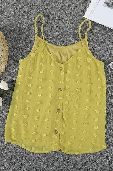 Beige Button Front Swiss Dot Tank