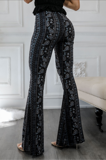 Blue Print Paisley Print Bell Bottoms