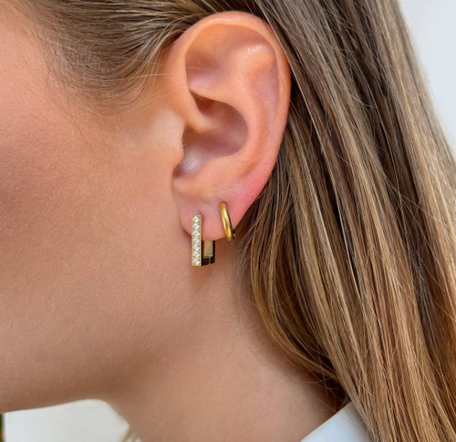 ANGELINE - GOLD SQUARE PAVE EARRINGS