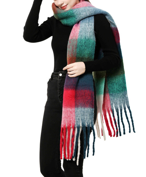 Fuchsia- Long Fringe Blanket Scarf