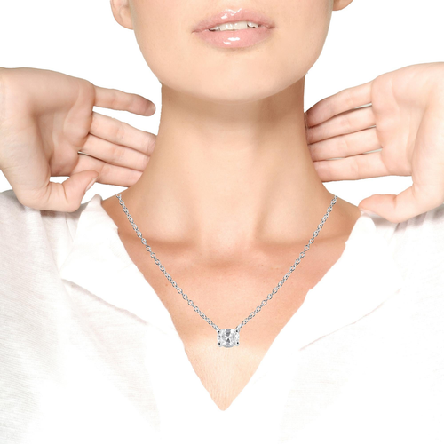 14K White Gold 1/5 Cttw Oval Shape Solitaire Diamond East West 18" Pendant Necklace (G-H Color, VS2-SI1Clarity)