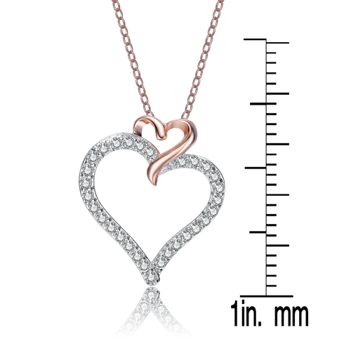 Collette Z Rose Plated Sterling Silver Cubic Zirconia Double Heart Necklace