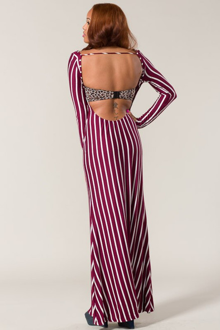 Long Sleeve Stripe Maxi Dress Large