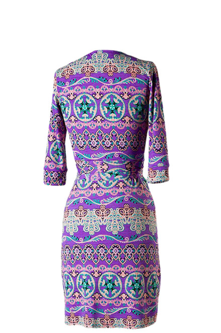 Midi Quarter Sleeves Wrap Dress Purple