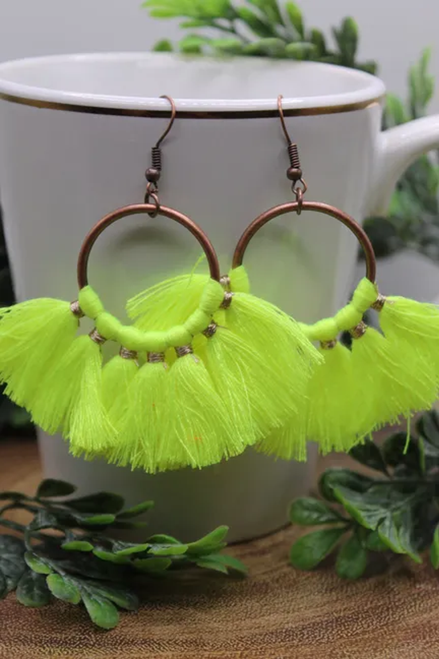 Neon Yellow Tassel || Dangle Earrings || Hypoallergenic