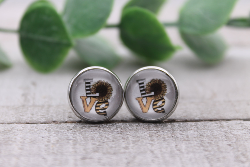 LOVE Sunflower | Glass Stud Earrings | Hypoallergenic