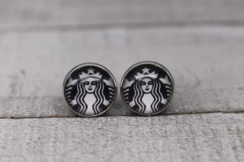 Starbucks Black  Glass Stud Earrings
