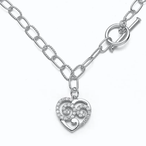 Collette Z Sterling Silver Intricate Heart Toggle Necklace