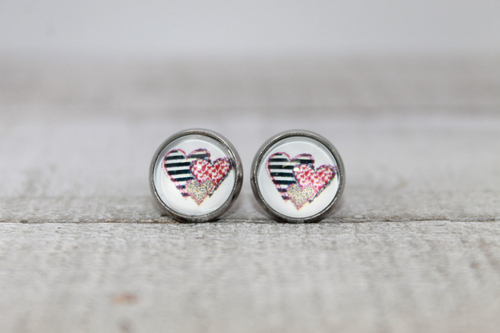 Heart Trio  Glass Stud Earrings **MINI**