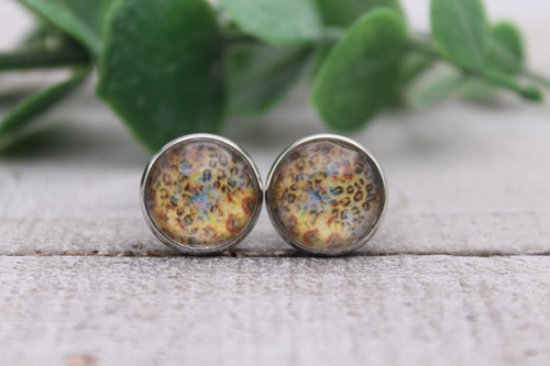 Leopard & Sunflowers | Glass Stud Earrings | Hypoallergenic