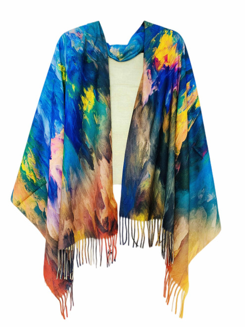 Cashmere Blend Beautiful Clouds Fringe Wrap