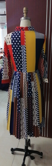 Bow Neck Graphic Pleated Dress