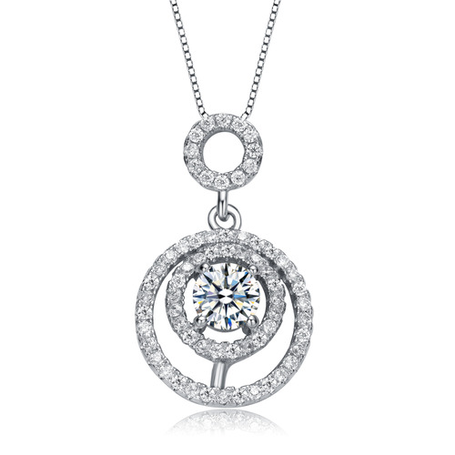 Collette Z Rhodium Plated Radiant Cubic Zirconia Coaxial Pendant Necklace