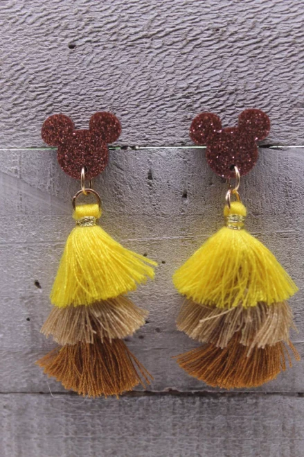 Glitter Mouse Tassel || Acrylic Dangle Stud Earrings || Hypoallergenic