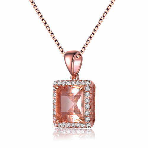 Collette Z Rose Gold Overlay Champagne Cubic Zirconia Square Necklace