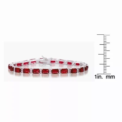 Collette Z Sterling Silver Red and White Cubic Zirconia Emerald-cut Tennis Style Bracelet