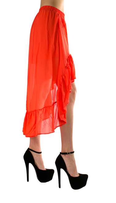 High Low Flowy Orange Fashion Skirt