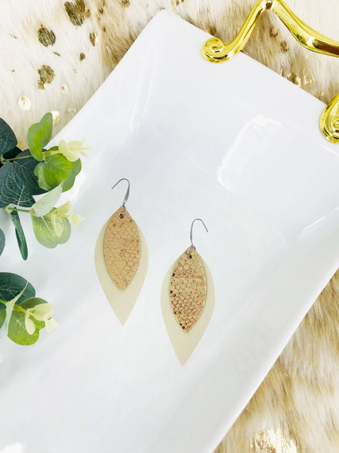 Egg Shell Leather and Rose Gold Leather Earrings 