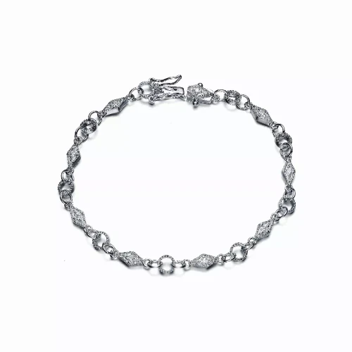 Collette Z Sterling Silver Cubic Zirocnia Tiny Diamond Shape Link Bracelet