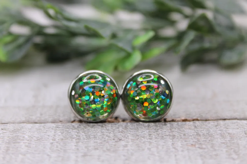 Green & Gold Confetti Dome Stud Earrings