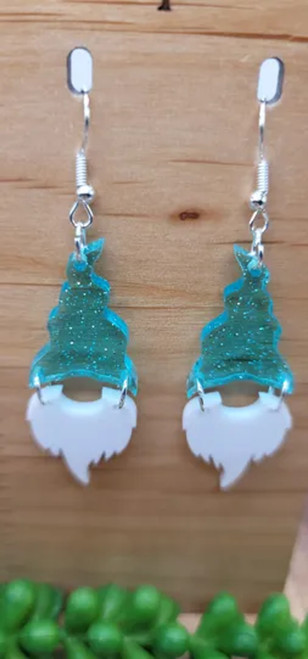 Seafoam Glitter Gnome || Acrylic Dangle Earrings || Hypoallergenic