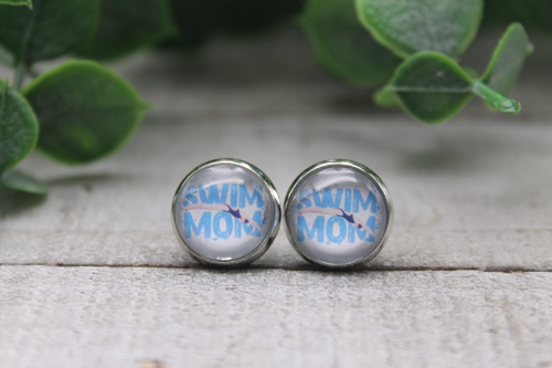 Swim Mom  Glass Stud Earrings