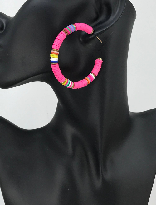 Rainbow Heishi Bead Open Hoop Earrings