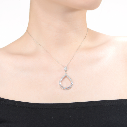 Collette Z Rhodium Plated Radiant Cubic Zirconia Pear Pendant Necklace