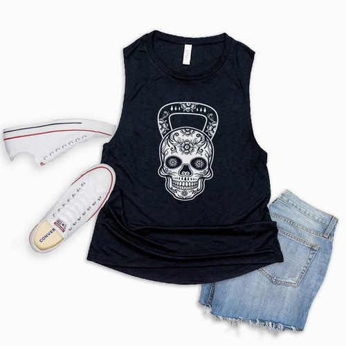Sugar Skull Kettlebell Workout Tank Top for Women