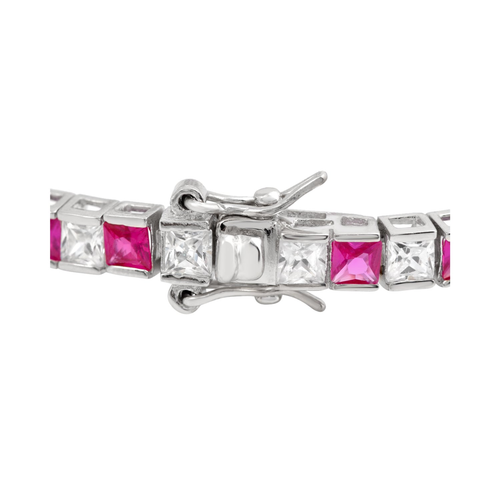 Collette Z Sterling Silver Cubic Zirconia and Red Tennis Bracelet