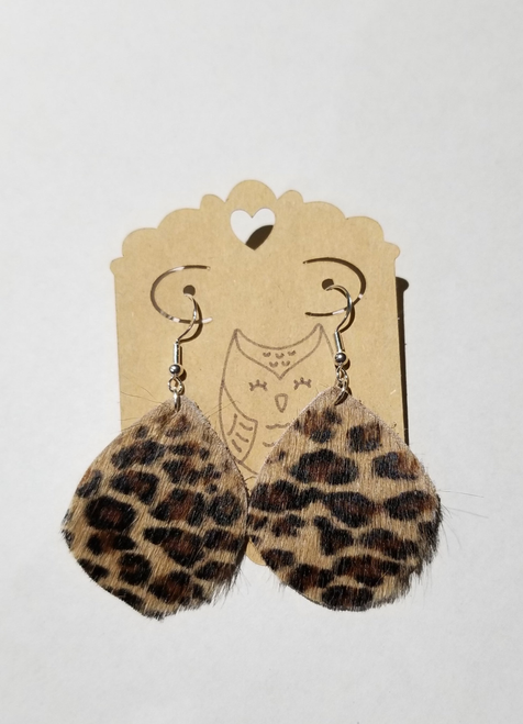 Leopard Print Hair on Cowhide Leather Earrings