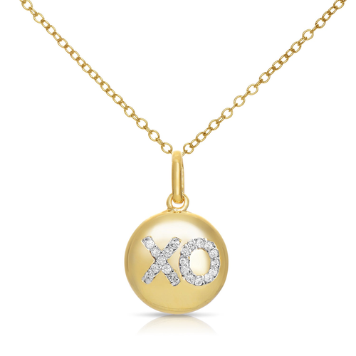 Collete Z Cubic Zirconia Sterling Silver Gold Plated 'XO' Disc Pendant
