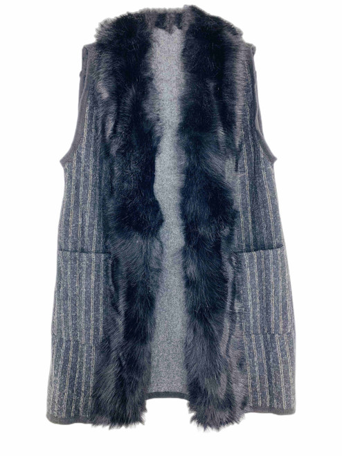 Stripe Side-Pocket Faux-Fur Sequin Vest