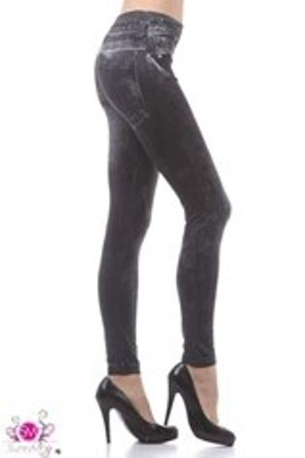 Black High waist denim print leggings