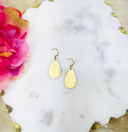 Small Brushed Gold Teardrop Pendant Earrings 