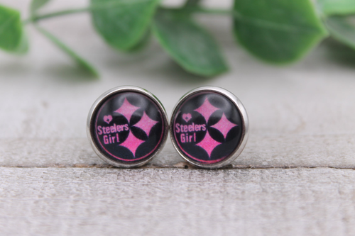 Steelers Girl Pink | Glass Stud Earrings | Hypoallergenic