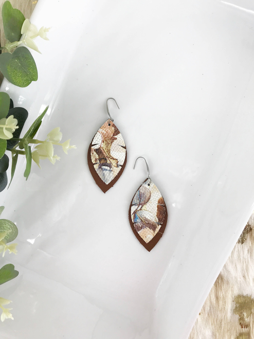 Textured Floral Snake Leather Dangle Earrings