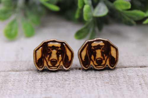 Dachshund Dog Breed || Wood Stud Earrings