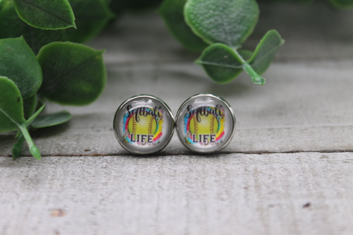 Softball Life  Glass Stud Earrings