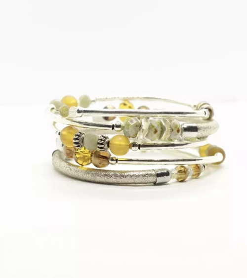 Wrap Bracelet- Monica in Green & Tan With Silver Leather