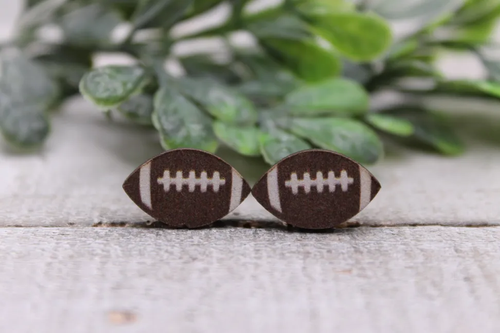 Football || Wood Stud Earrings || Hypoallergenic