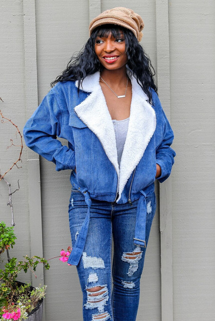 Keep it Cozy Corduroy Jacket Blue